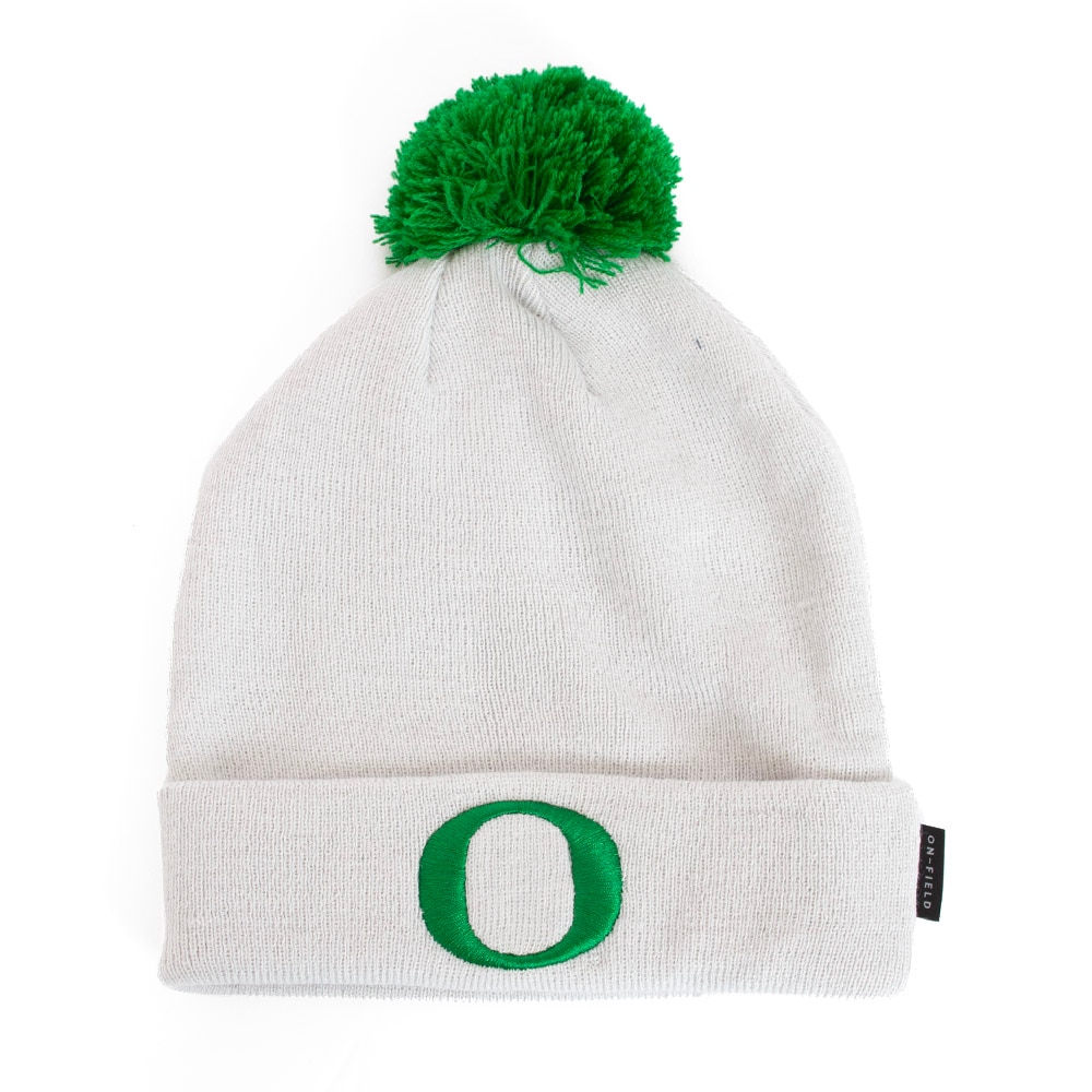 Classic Oregon O, Nike, Grey, Beanie, Acrylic, Accessories, Unisex, Peak, Cuffed, Pom, Hat, 916381